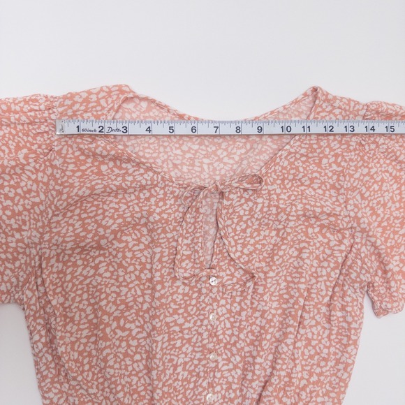 Abercrombie & Fitch Peach White Mini Dress Women's Small Tie Neck - Picture 10 of 16